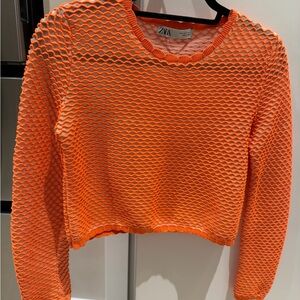 Zara Vibrant Orange Mesh Crop Top
